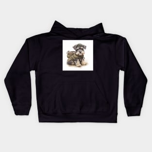 Vintage Camo Puppy Schnauzer Kids Hoodie